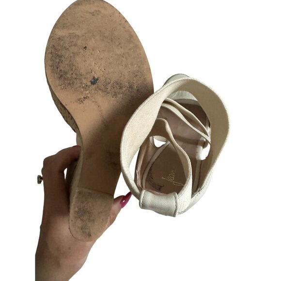 JEAN MICHEL CAZABAT Cream Leather Espadrille Wedges Sandals Size 37 - Picture 9 of 9